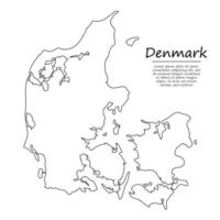 Simple outline map of Denmark, in sketch line style vector