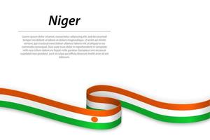 Waving ribbon or banner with flag of Niger vector