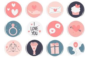 Vector set of logo design templates, icons and badges for social media highlight with cute valentines day elements