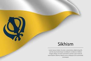 Wave flag of Sikhism is a religious symbol on white background. vector