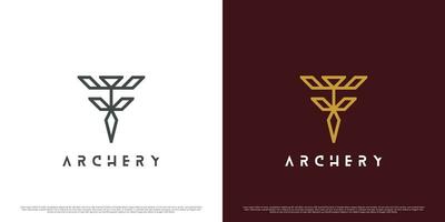 Archery abstract logo design illustration. Creative idea arrow sticking down. The design of a luxurious, elegant hunting archery hobby sport. Perfect for app or web icons. vector
