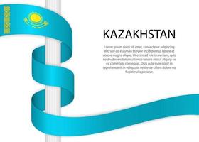 Waving ribbon on pole with flag of Kazakhstan. Template for inde vector