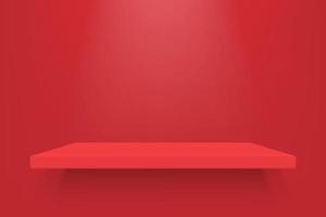 Empty red color shelf with shadow background. vector