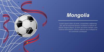 Soccer background with flying ribbons in colors of the flag of Mongolia vector