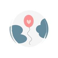 Cute logo or icon vector with romantic floating balloon, illustration on circle with brush texture, for social media story and highlights