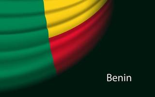 Wave flag of Benin on dark background. vector