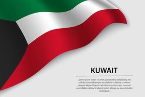 Wave flag of Kuwait on white background. Banner or ribbon vector