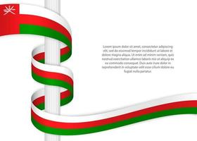 Waving ribbon on pole with flag of Oman. Template for independen vector