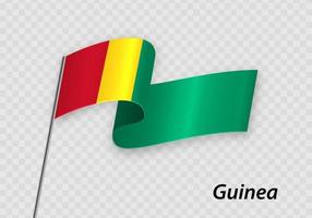 Waving flag of Guinea on flagpole. Template for independence day vector