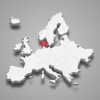 Dinamarca país ubicación dentro Europa 3d mapa vector