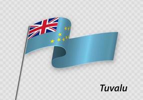 ondeando la bandera de tuvalu en el asta de la bandera. plantilla para el día de la independencia vector