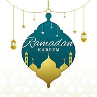 Ramadan kareem with mosque and lantern shape in paper cut style vector