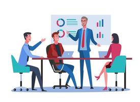 Business meeting. Business people discussing together in conference room. Manager giving speech and presenting charts vector