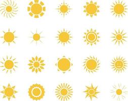 sun. Summer time icon set. Set of yellow icons of the sun, isolated on white background . vector