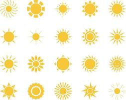 Dom. verano hora icono colocar. conjunto de amarillo íconos de el sol, aislado en blanco antecedentes . vector