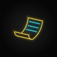 File, paper neon icon. Blue and yellow neon vector icon. Transparent background