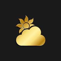 sun, cloud gold icon. Vector illustration of golden style. Summer time on dark background .