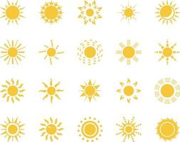 Dom. verano hora icono colocar. conjunto de amarillo íconos de el sol, aislado en blanco antecedentes . vector