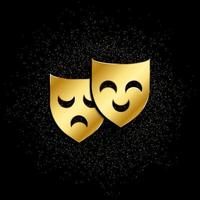 theatrical masks gold icon. Vector illustration of golden particle background. gold icon