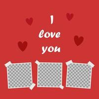 I love you, Cute poster with space for your text and the words I love you on a background of hearts. Cover for photo album or photo frame. Vector cartoon close-up illustration. I love you on