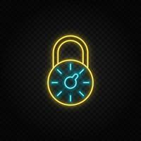 lock, key, code neon icon. Blue and yellow neon vector icon. Transparent background
