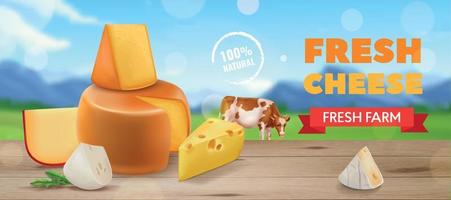 Realistic Cheese Ads Horizontal Poster vector