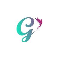 letter G logo design with a picture of a fairy as decoration vector