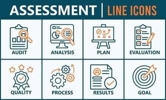 Assessment banner web icon vector illustration for accreditation and evaluation method on business and education with audit, analysis, plan, evaluation, quality,process,results and goal