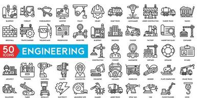 Simple Set of Engineering Related Vector Line Icons. Contains such Icons as Manufacturing, Engineer, Production, Settings and more