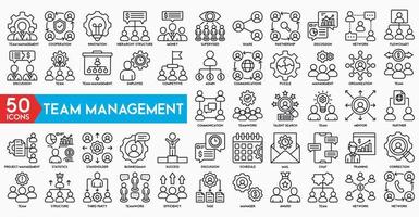 Team Management Outline Icon Collection. Thin Line Set contains such Icons as Vision, Mission, Values, Human Resource, Experience and more vector