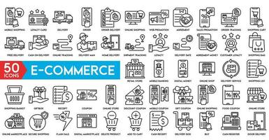 Online shopping icon. E-commerce line icons set. Vector illustration