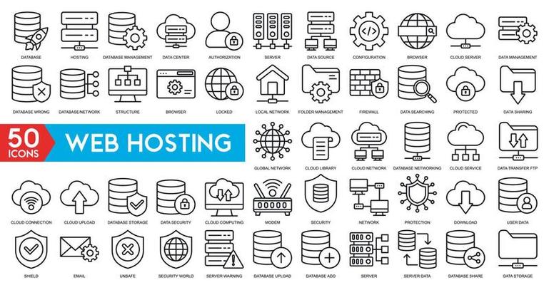 Web hosting server icon with internet cloud storage computing network connection sign