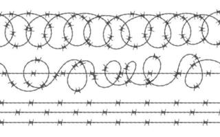Various barbed wire. Wavy razor wire. Security fencing. Vector scalable graphics
