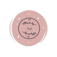 Cute esoteric icon vector with full moon with leaves and stars, illustration on circle with brush texture, for social media story and highlights