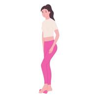 mujer hacer ejercicio con pie rodillo, yo masaje concepto - plano vector ilustración aislado en blanco antecedentes. inteligente aptitud ejercicio. yoga y pilates equipo. fisioterapia y rehabilitación.