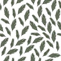 Hand drawn evergreen fir tree branch seamless pattern, flat vector illustration on white background. Cute winter nature pattern. Great for wrapping paper.