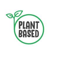 Plant based label. Text inside a circle with leaves around. Vegan friendly badge. vector