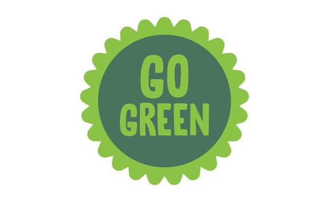Go Green badge. Eco-friendly slogan. Badge pin with environmental awareness message.