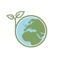 Save earth. Global ecology icon. Planet with green plant leaves growing illustration. vector