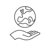 Hand holding planet earth, linear vector icon. Save the planet. Earth day symbol. World Environment Conservation.