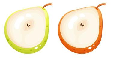 Orange and green pear half set. Cartoon style illustration. vector