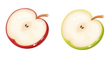 verde y rojo manzana medio dibujos animados estilo Fruta vector
