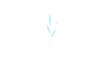 Animated turquoise blade of grass. Cyan plant blowing in wind. Flat cartoon style icon 4K video footage. Color isolated element animation on white background with alpha channel transparency