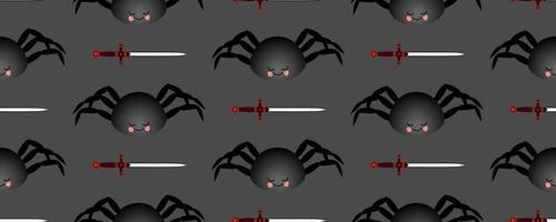 Black spider pattern. Mch on a dark background. Seamless pattern for textile and fabric design. vector