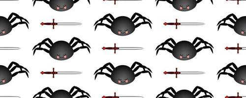 Black spider pattern. Mch on a dark background. Seamless pattern for textile and fabric design. vector