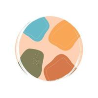 Cute logo or icon vector with abstract shapes in contemporary boho style, illustration on circle with brush texture, for social media story and highlights