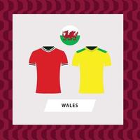 Wales football national team uniform vector flat illustration. European football team.