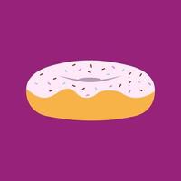 Illustration of vanilla donut with colorful sprinkles. Food vector clip art.