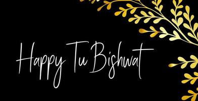 horizontal banner Tu Bishvat greeting card, po illustration. ster. Jewish holiday, new year tree. Golden tree. Vector