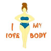 yo amor mi cuerpo. cuerpo positivo concepto. mujer con un más. exceso de peso. vector